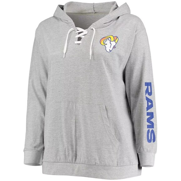 Los Angeles Rams NFL Gray Lace-Up Pullover Hoodie Women's‎ Plus Size 2X NWT - Picture 2 of 7